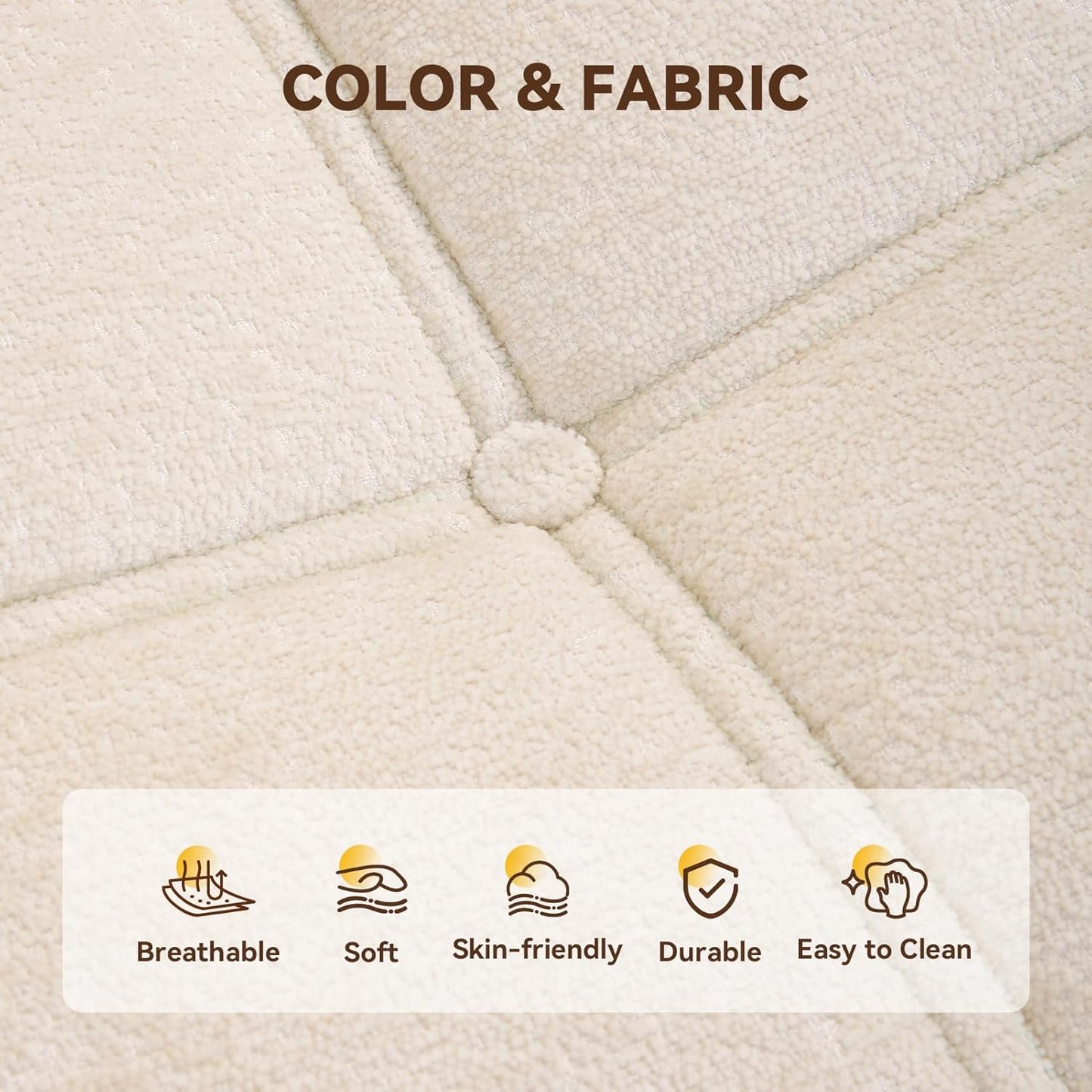 Bean Bag Chair, Soft Chenille Pre-Filled Lazy Chair Floor Sofa Bean Bag Chair for Adults and Teens, Accent Chair for Living Room Bedroom Apartment (Ivory)