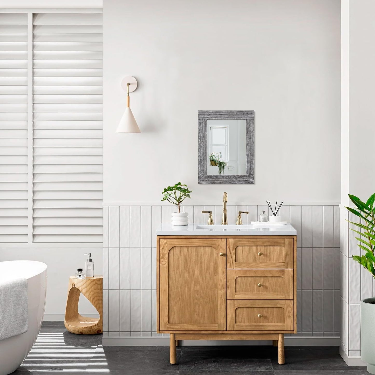 Rustic Wall Mirror Farmhouse, with Frame Wood Wall Mirror Rectangle Antique Decor Hanging Mirror for Bathroom Living Room Bedroom Entryway Small 16" x 12 "