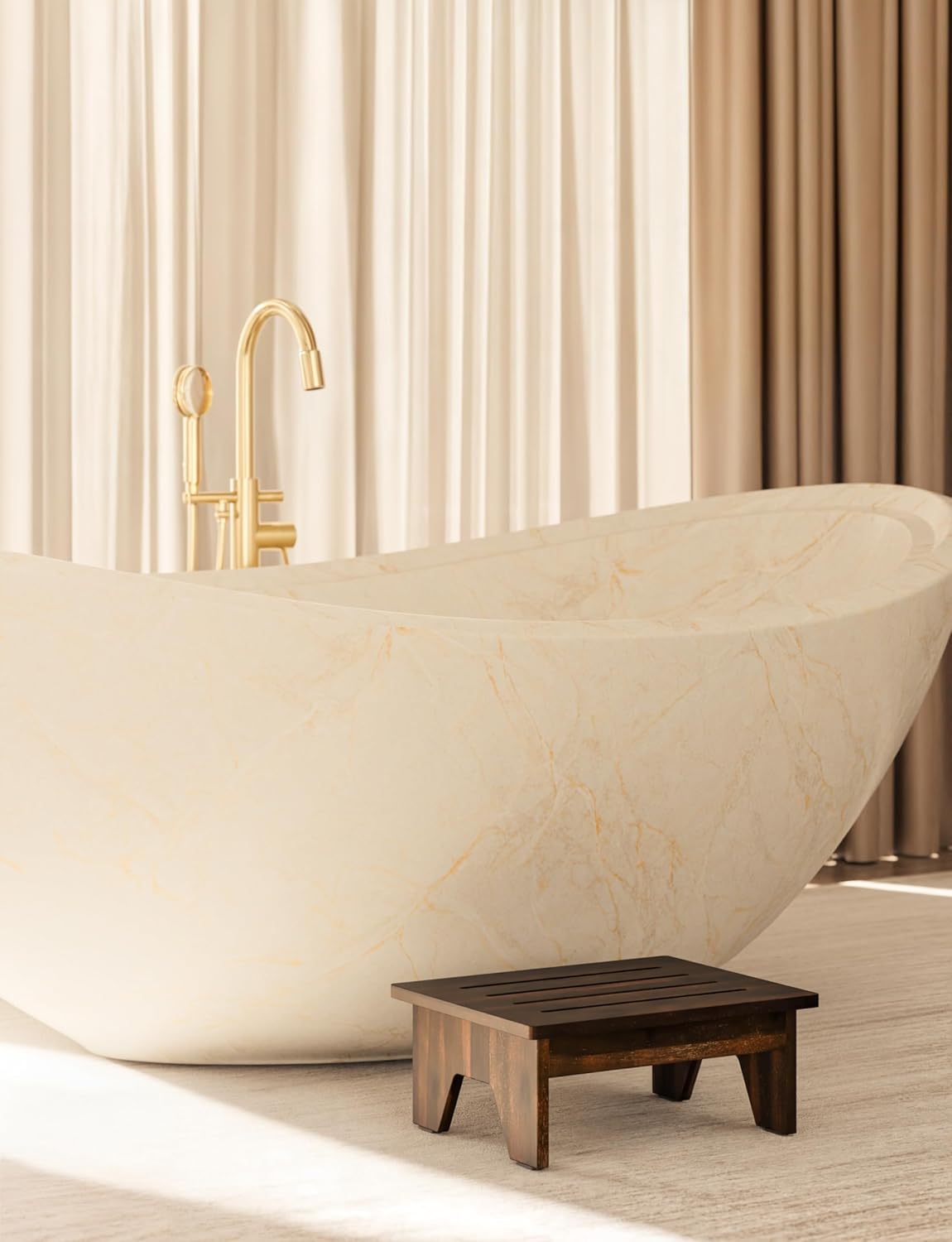 HOLANA 6.5" Wooden Step Stool for Adults (No Assemble Required) - 500 Lbs One Step Stools for High Bed Riser - Small Stepping Stool for Elderly, Seniors, Kid/Bathroom, Bed, Kitchen (Acacia Wood)