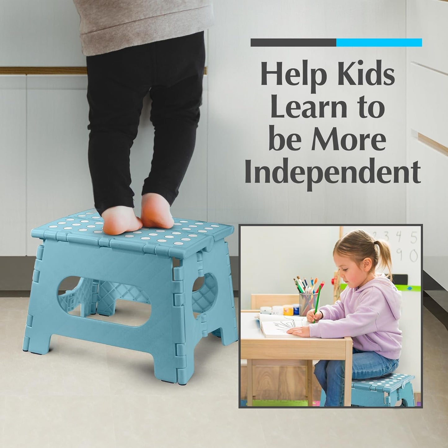Handy Laundry - Folding Step Stool - Sturdy Enough Collapsible Stool to Support Adults and Safe Enough for Kids - Opens Easy with One Flip - Great for Kitchen, Bathroom or Bedroom (Teal - 9 Inch)