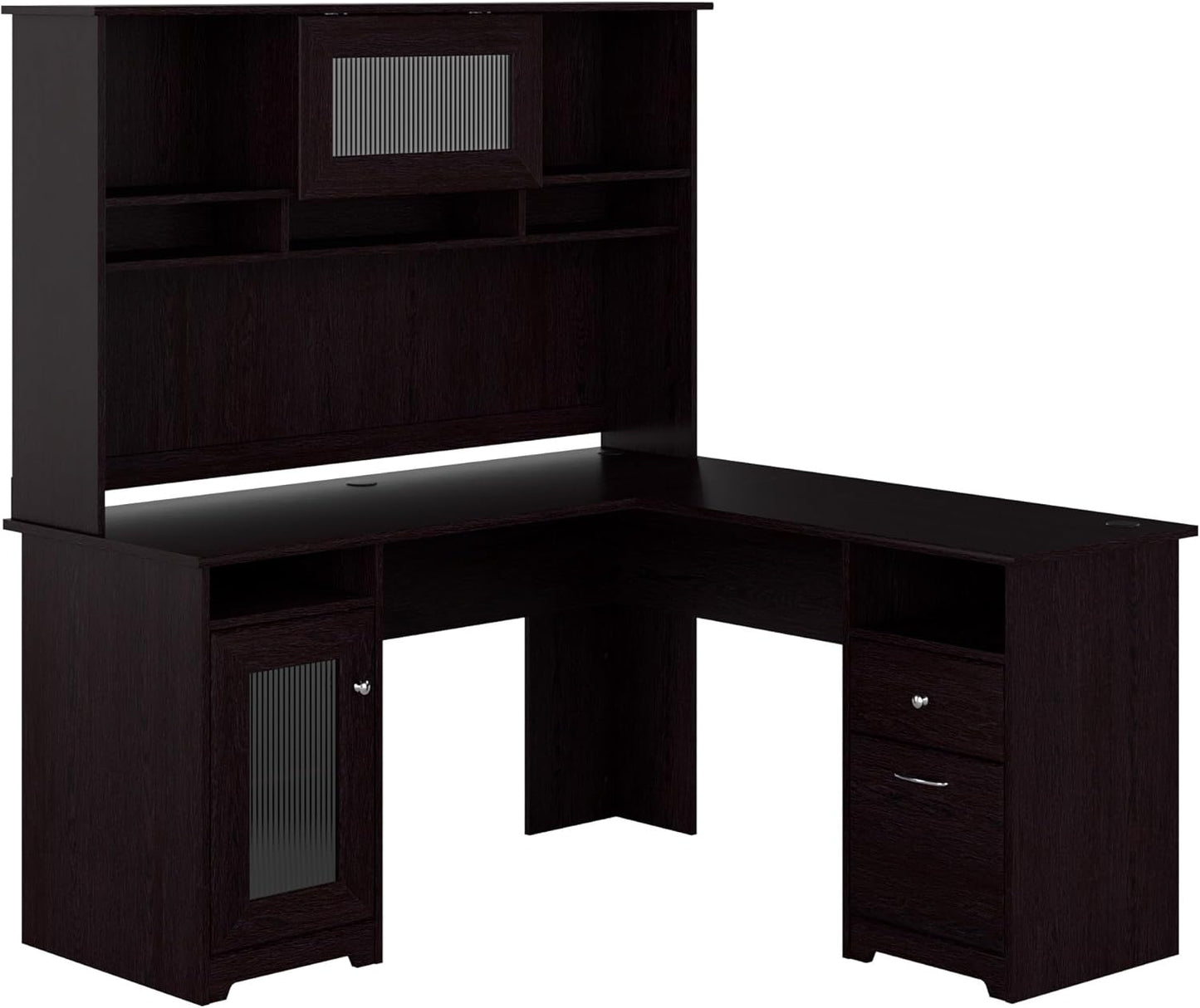Bush Furniture Cabot L Shaped Computer Hutch, Corner Desk with Storage for Home Office, 60W, Espresso Oak