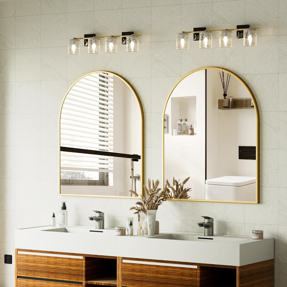 Arched Bathroom Mirror, 32x34 Inch - Wall Mounted Vanity Mirror with Aluminum Alloy Frame - Ideal for Living Room, Bedroom, Bathroom, and Entryway, Hanging or Leaning, Gold