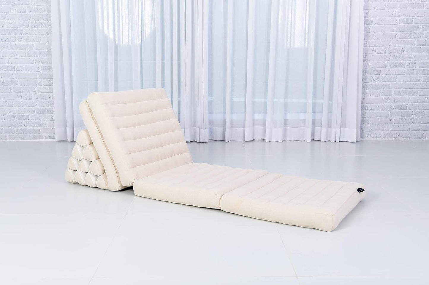 Leewadee Comfortable Japanese Floor Mattress - Thai Floor Bed with Triangle Cushion - Futon Mattress - XL Extra Long Thai Massage Mat, 89 x 20 inches, Ecru, Kapok Filling
