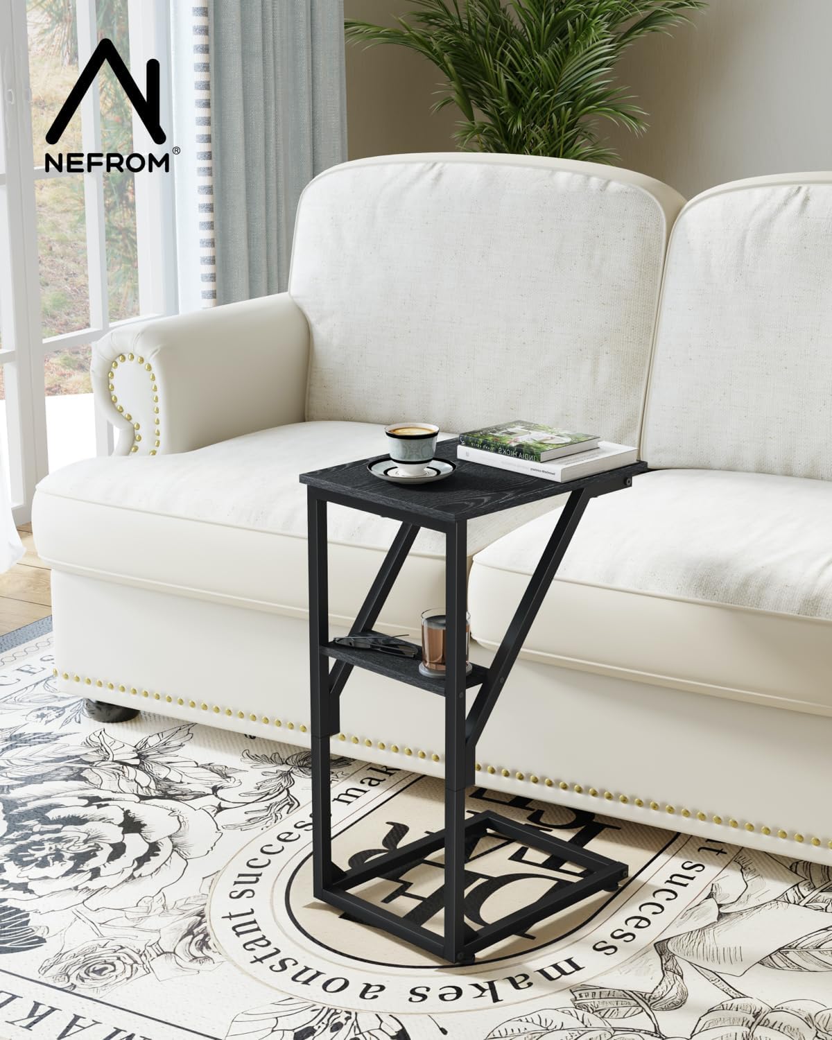 C-Shaped End Table, Small Side Table for Couch, Sofa TV Tray Table for Living Room, Bedroom, Bedside ET-D-BK1