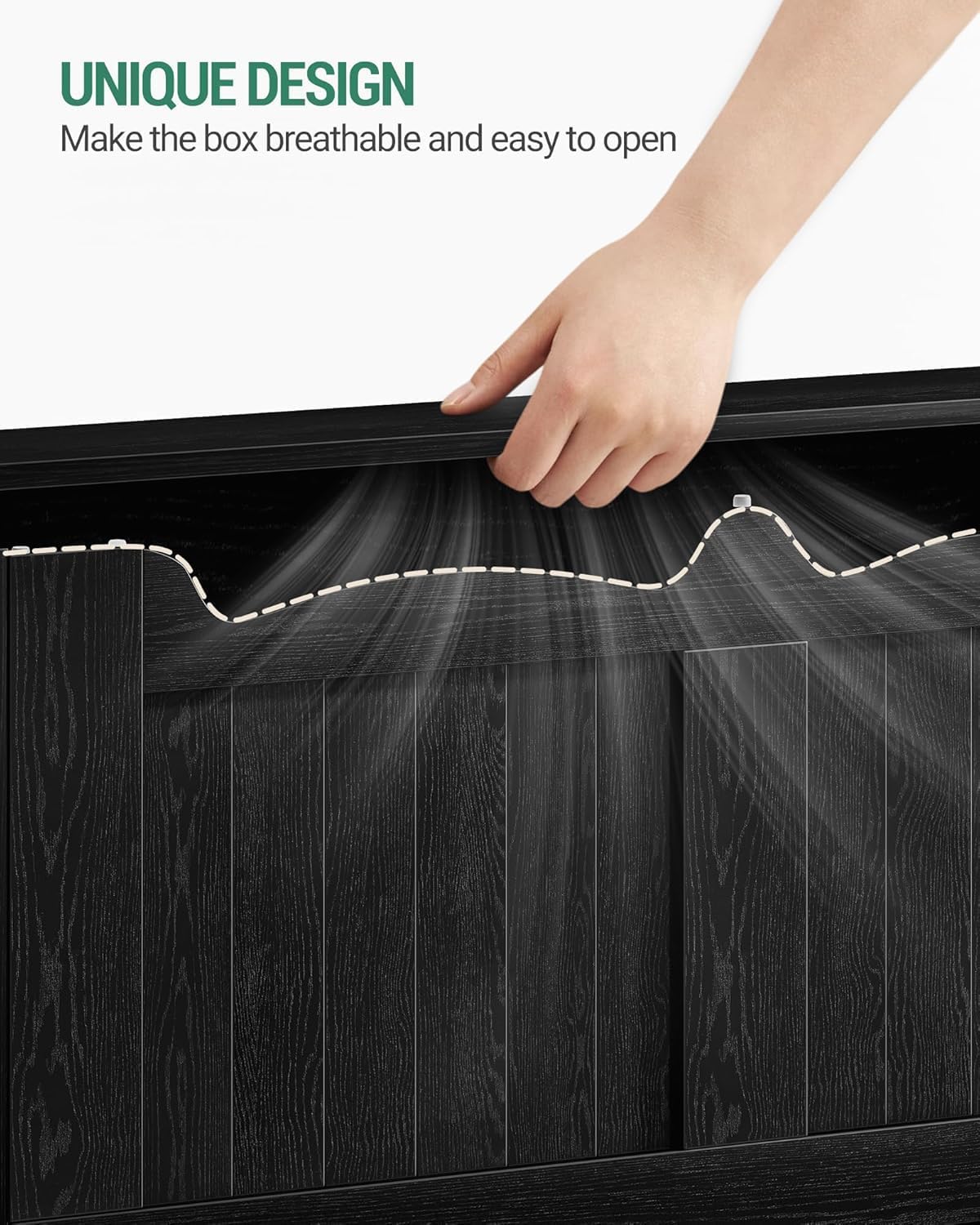 43.3" Storage Chest, Extra Large Storage Bench Trunk with 2 Safety Hinges, Wooden Box, Lift-Top Chest Organizer, Shoe Bench for Entryway, Bedroom, Living Room, Black SB25504X