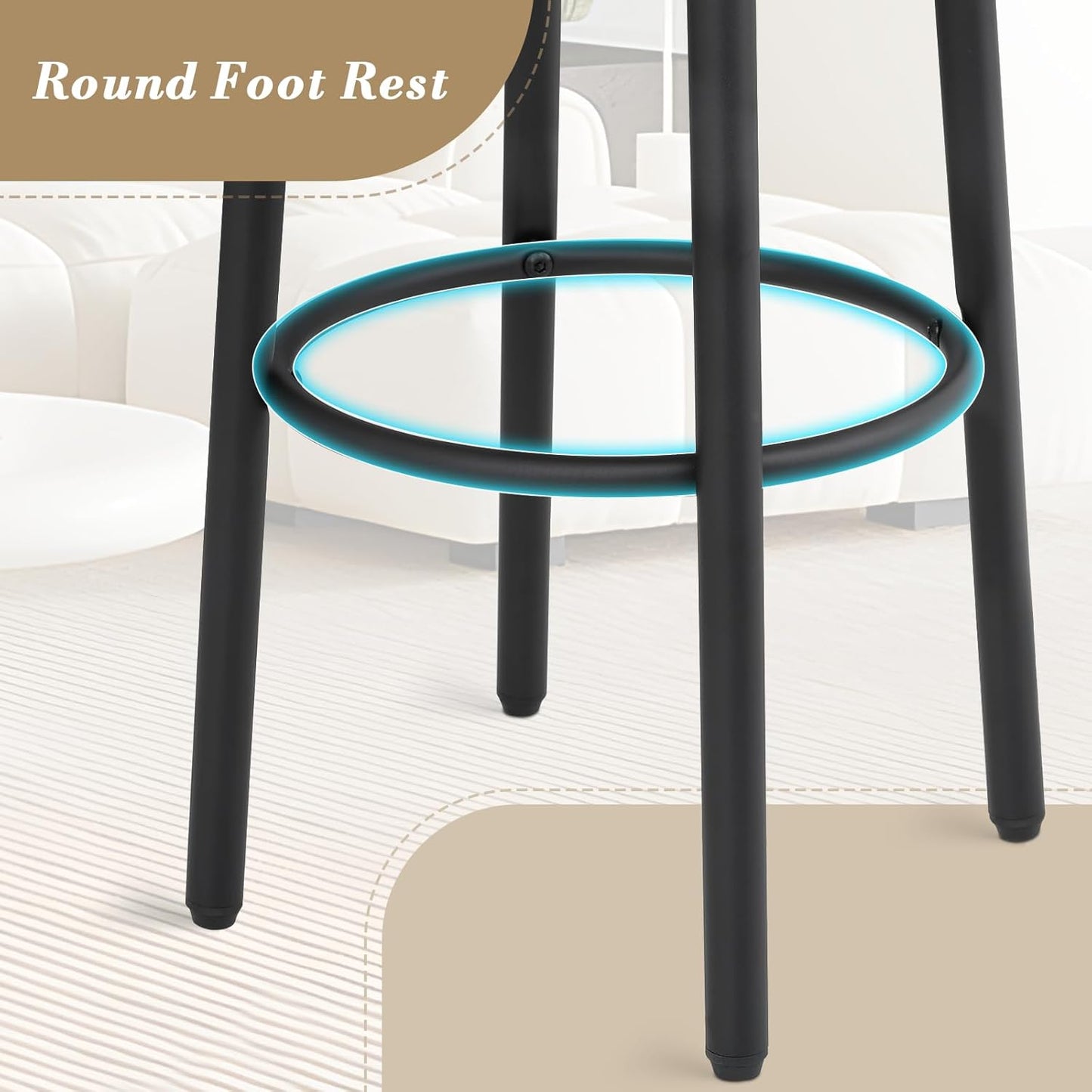 Athena Collection Bar Stools Set of 2, 25.5 Inches Round Counter Height Bar Stools Backless with Metal Legs and Footrest, Wood Barstools for Home, Kitchen Island, Counter, Grey