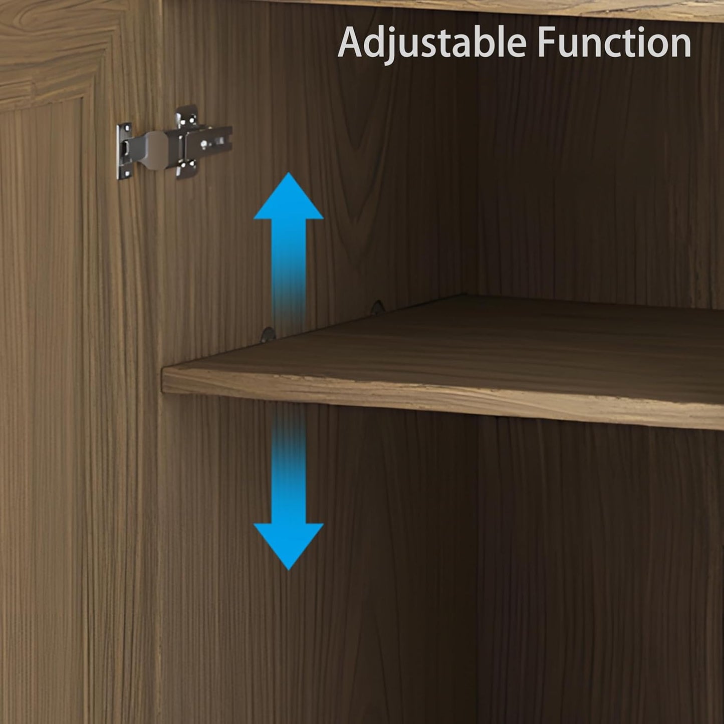 Buffet Cabinet, 2-Doors Sideboard Cabinet with Rattan Panels, Buffet Console Accent Table for Hallway Entryway Dining Room, 31", Oak