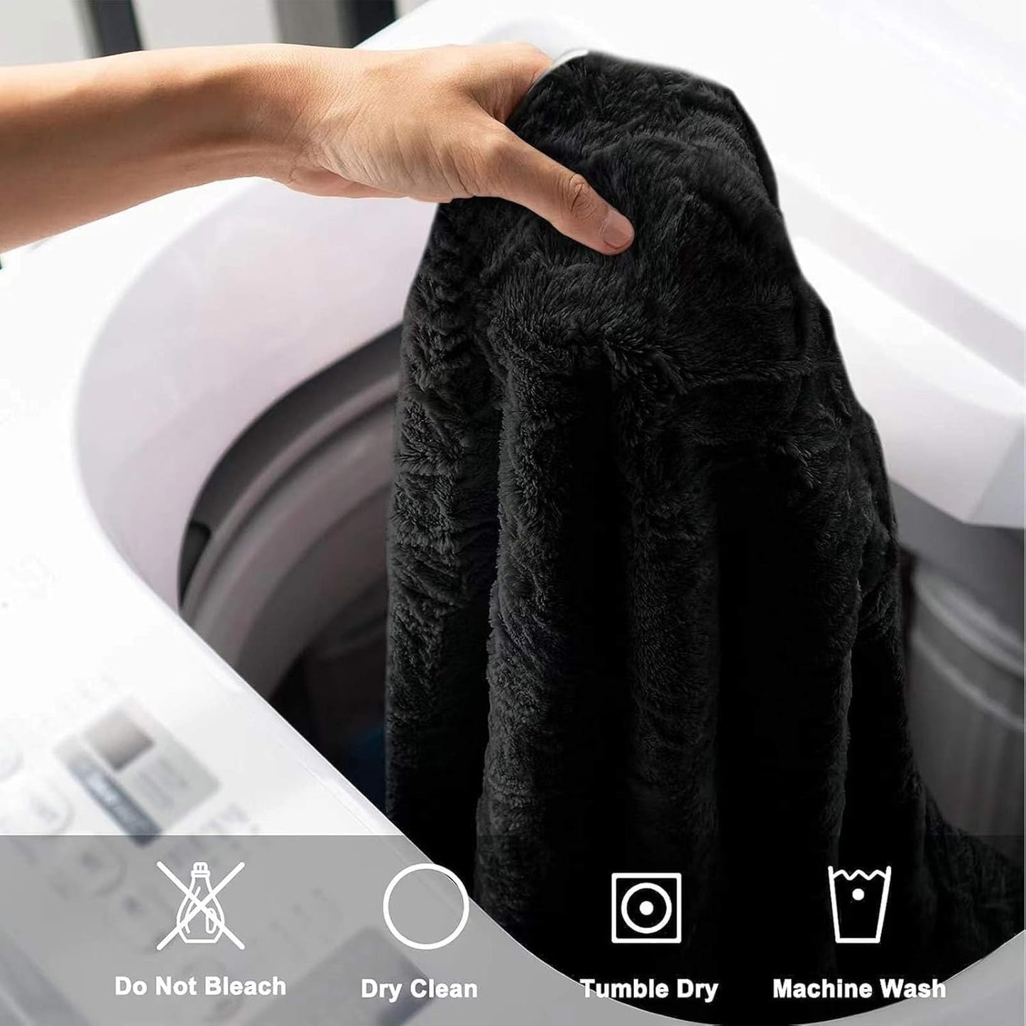 BCU Bean Bag Cover with Embroidered Words Comfy Beanbag Chair for Adults Without Filler Faux Fur Lazy Sofa Cover for Living Room Chairs, Black, 3.5FT