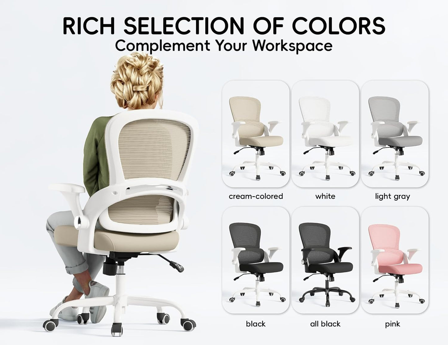 TRALT Office Chair - Ergonomic Office Chair with Back Support, Home Office Desk Chairs, Comfy Desk Chair, Computer Chair, 330lbs Wide Seat Big and Tall Office Chairs for Office Workers (Beige)