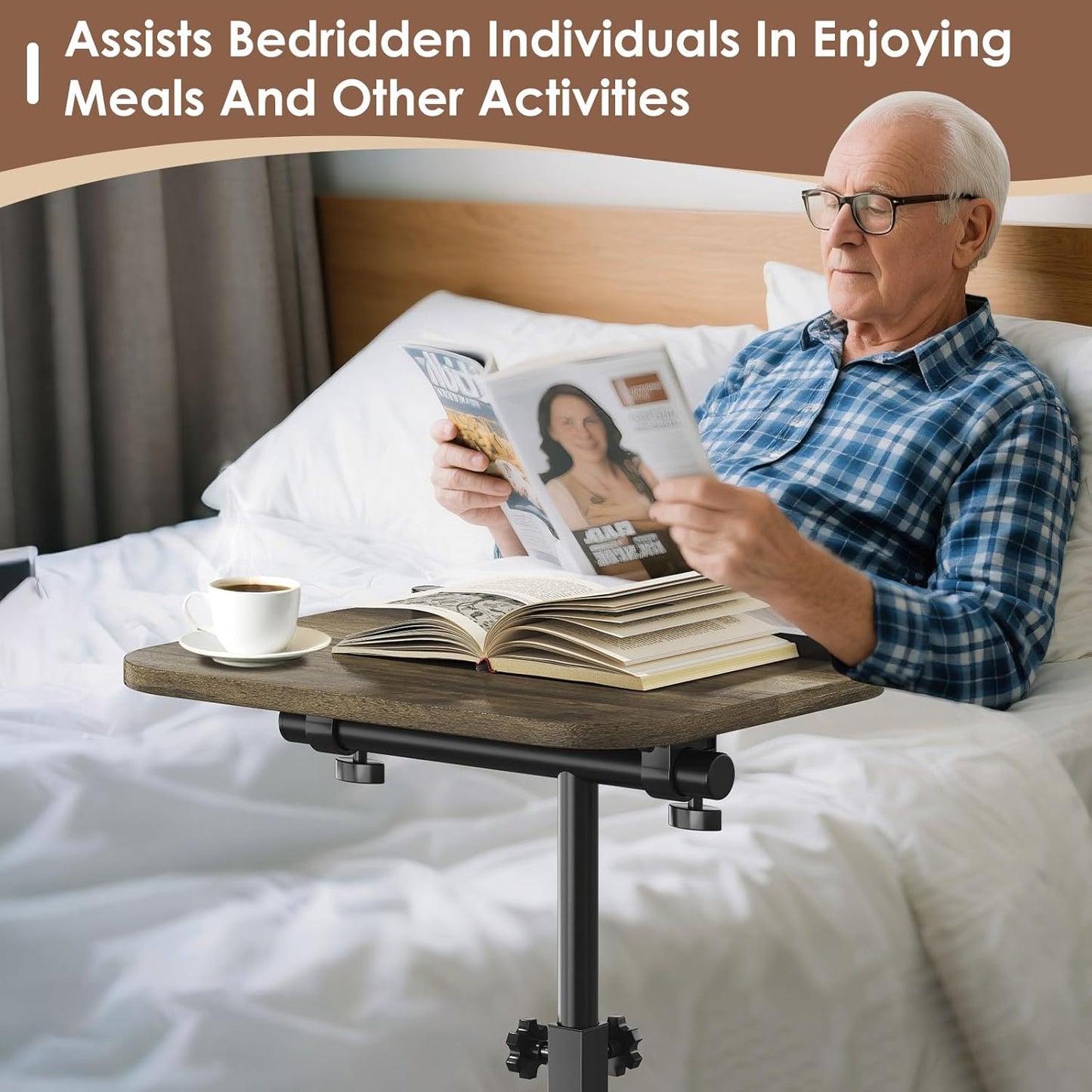 Sofa Couch Arm Table Tv Tray Small Bed Stand C Shaped Side End Tables for Living Room, Bedroom, Grey