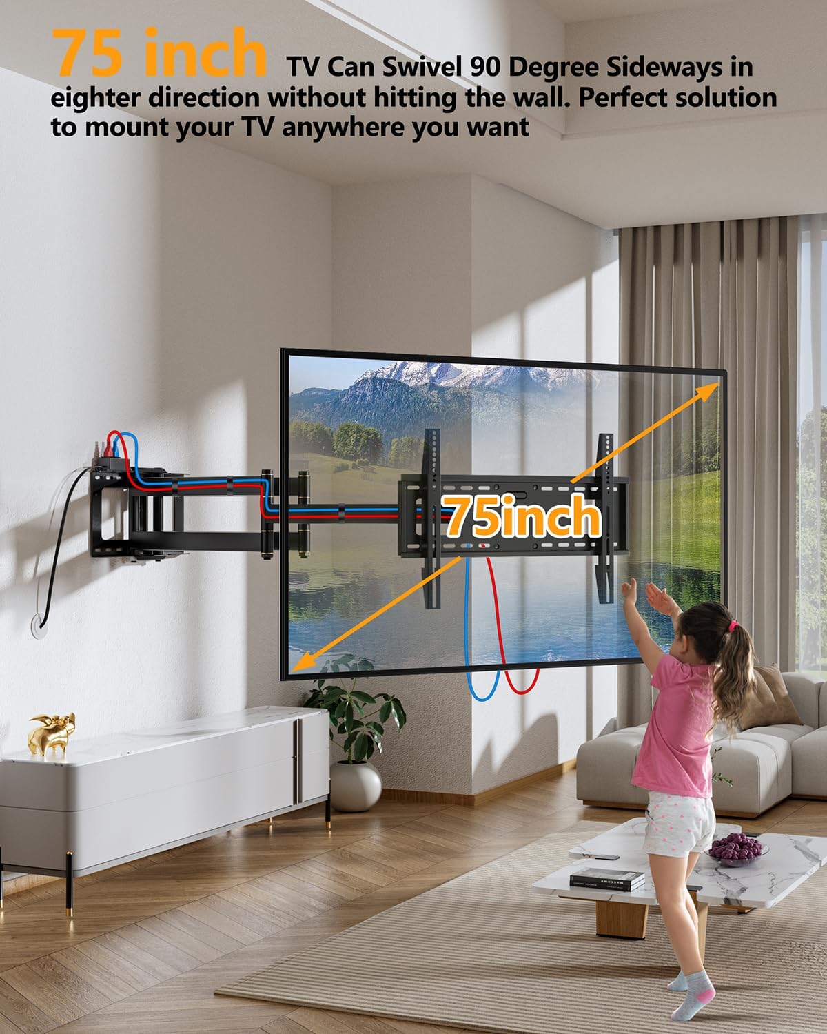 FORGING MOUNT Long Reach TV Wall Bracket Mount Swivel Tilt Full Motion TV Bracket 43 inch Articulating Arm Wall Mount,Fits 50 to 100 Inch Flat/Curve TVs,Holds 198LBS,VESA 800x600mm