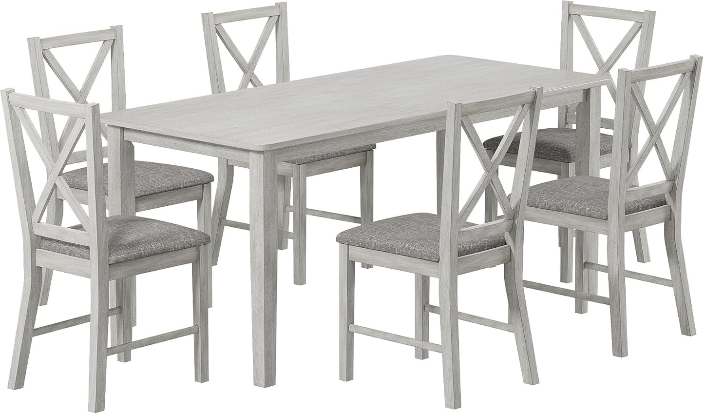 7-Piece Solid Wood Dining Table Set for 6, Modern Breakfast Dinette Kitchen Table with Chairs for Dining Room, Kitchen, Grey