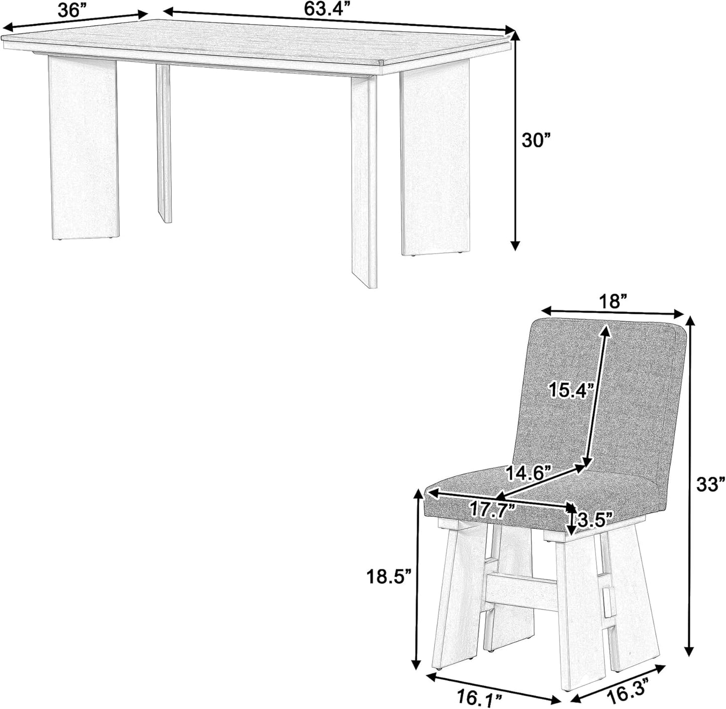 Ball & Cast Modern 7-Piece Dining Table Set with 6 Upholstered Chairs,Wood Tables Sets w/Space-Saving Design,Kitchen Furniture Suitable Big Family Gatherings,Natural
