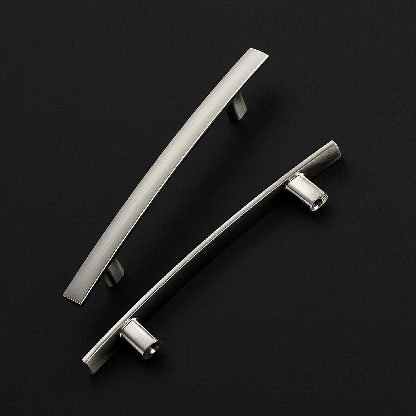 10 Pack Cabinet Handles 4" Hole Center - Curved Cabinet Pulls Brushed Nickel Drawer Pulls for Kitchen Cupboard Solid Hardware for Dresser Drawer Arch Hardware