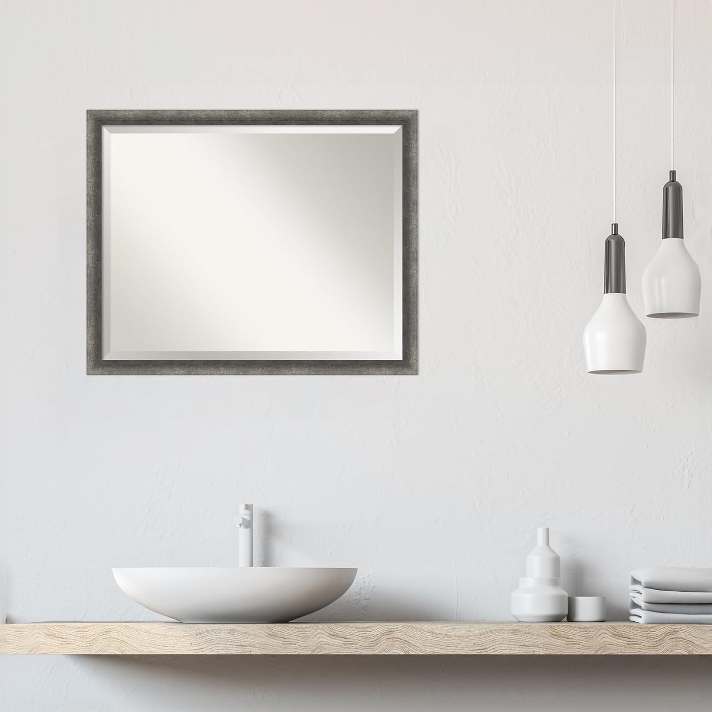 Amanti Art Grey Wall Mirror 24x30 Burnished Concrete Narrow Rectangle Bathroom Mirror for Wall Decor Living Room, Large Modern Contemporary Wood Frame, Hangs Horizonally and Vertically, Bathroom Decor