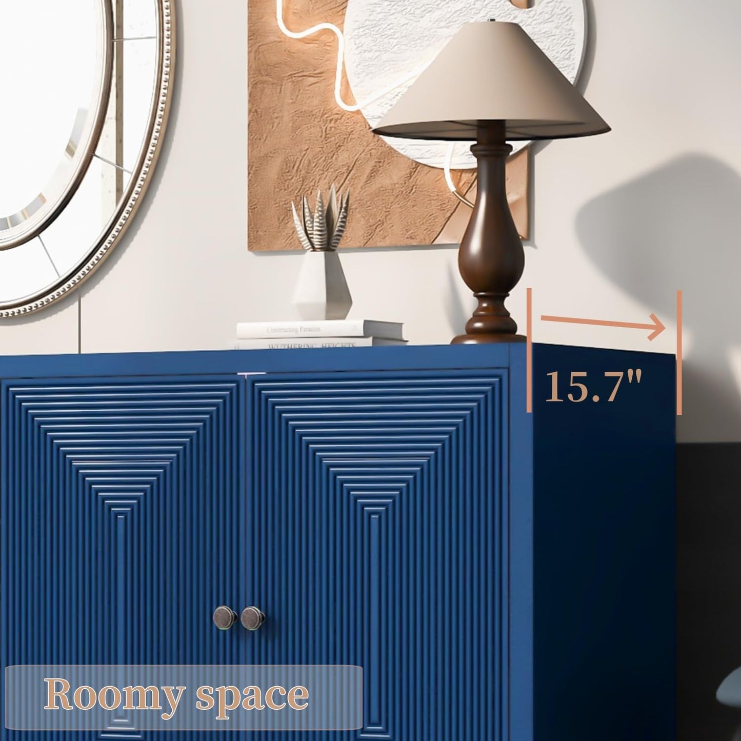 Merax 60" Sideboard Buffet Storage Cabinet with 4 Doors and Adjustable Shelves, Modern Wooden Accent Fluted Credenza Console Table for Kitchen, Dining, Living Room, Coffee Bar, Entryway, Navy Blue