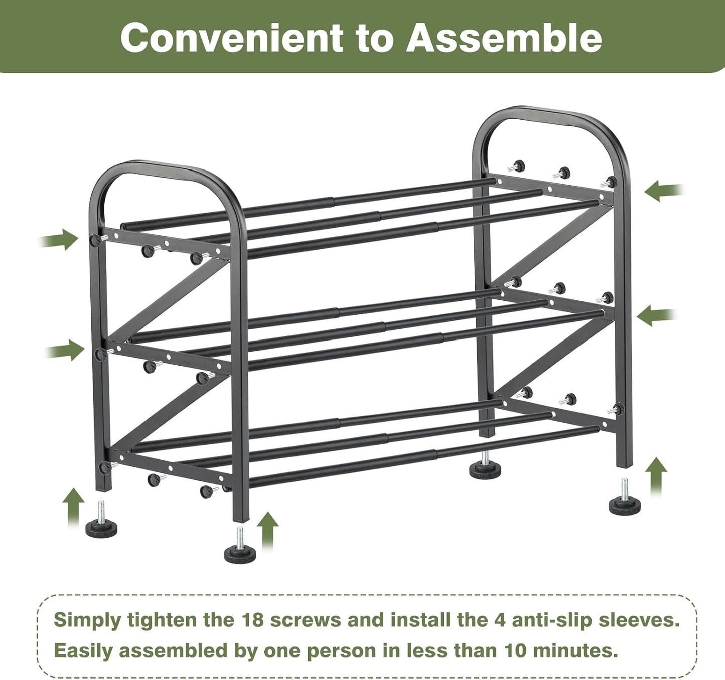 3-Tier Shoe Rack for Closet, 16"-33" Expandable ShoeRackAdjustable for Entryway Closet Doorway SturdyMetal, Black