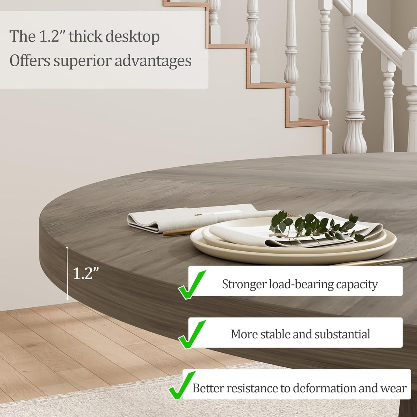 GarveeHome Round Dining Table for 4,Kitchen Dining Room Circle Dinner Pedestal Table,Space Saving Wood Kitchen & Dining Room Furniture,Grey 47-inch Diameter