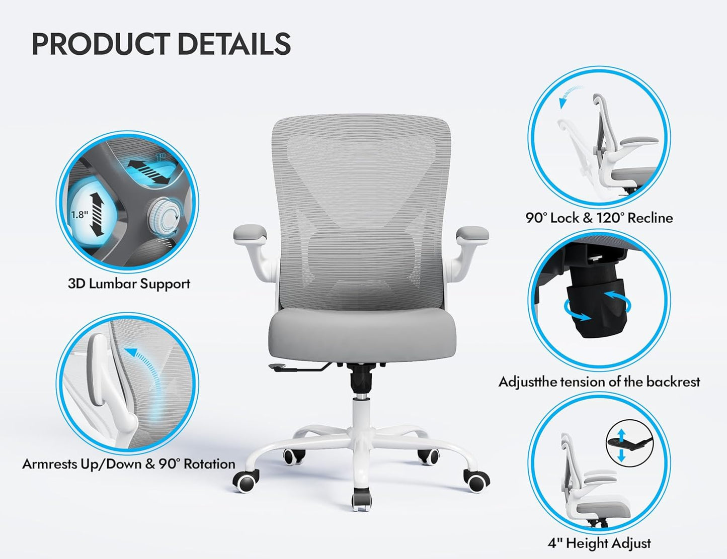 Ergonomic Office Chair - X-Shaped Computer Desk Chair Comfy, Gaming Chair, Office Chair with Lumbar Support, Mesh Office Chairs, Desk Chair for Long Hours(White Ash)
