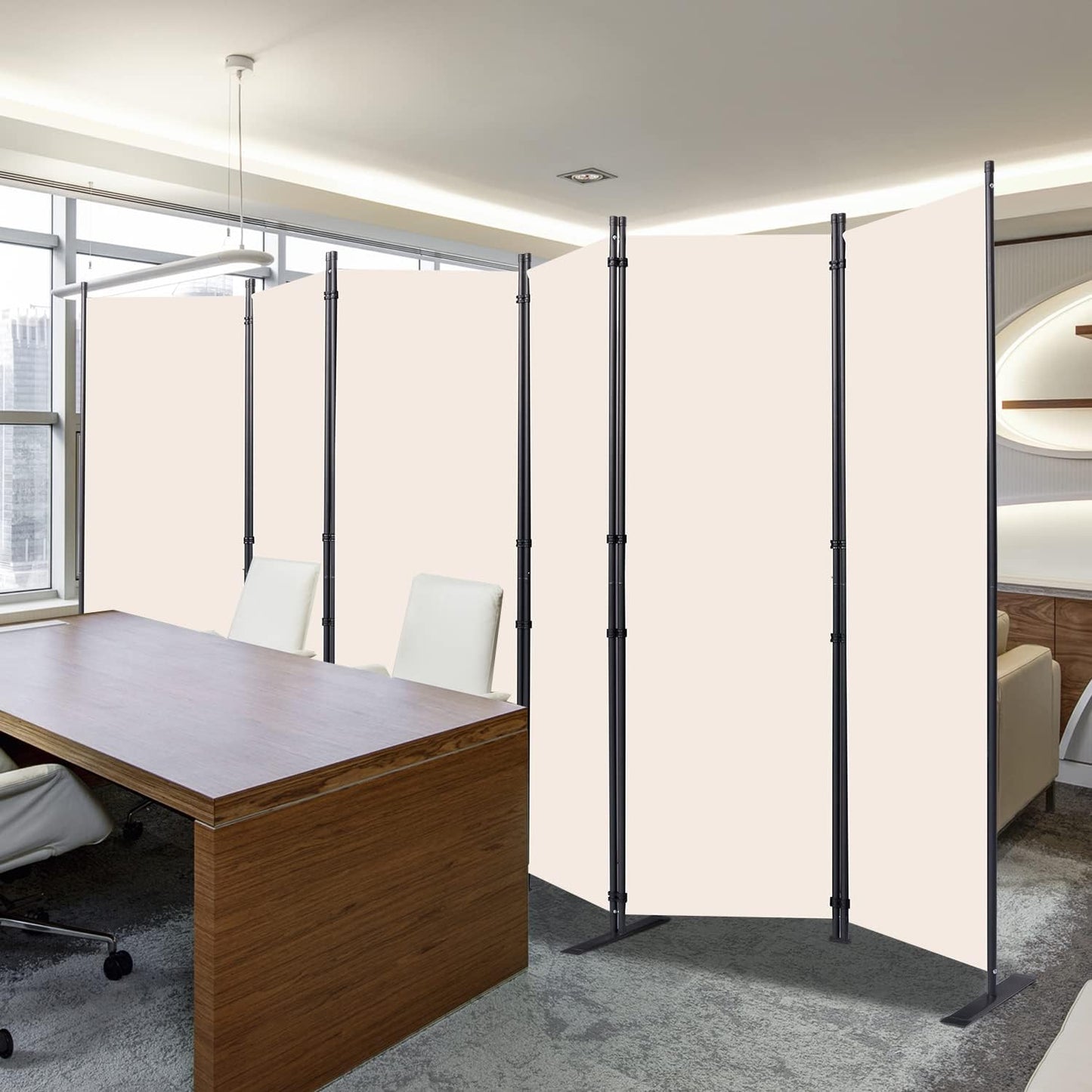 Room Divider, 6 Panel Folding Privacy Screens with Wider Support Feet, 6 Ft Portable Room Partition for Room Separator, 132" W X 71" H, Beige