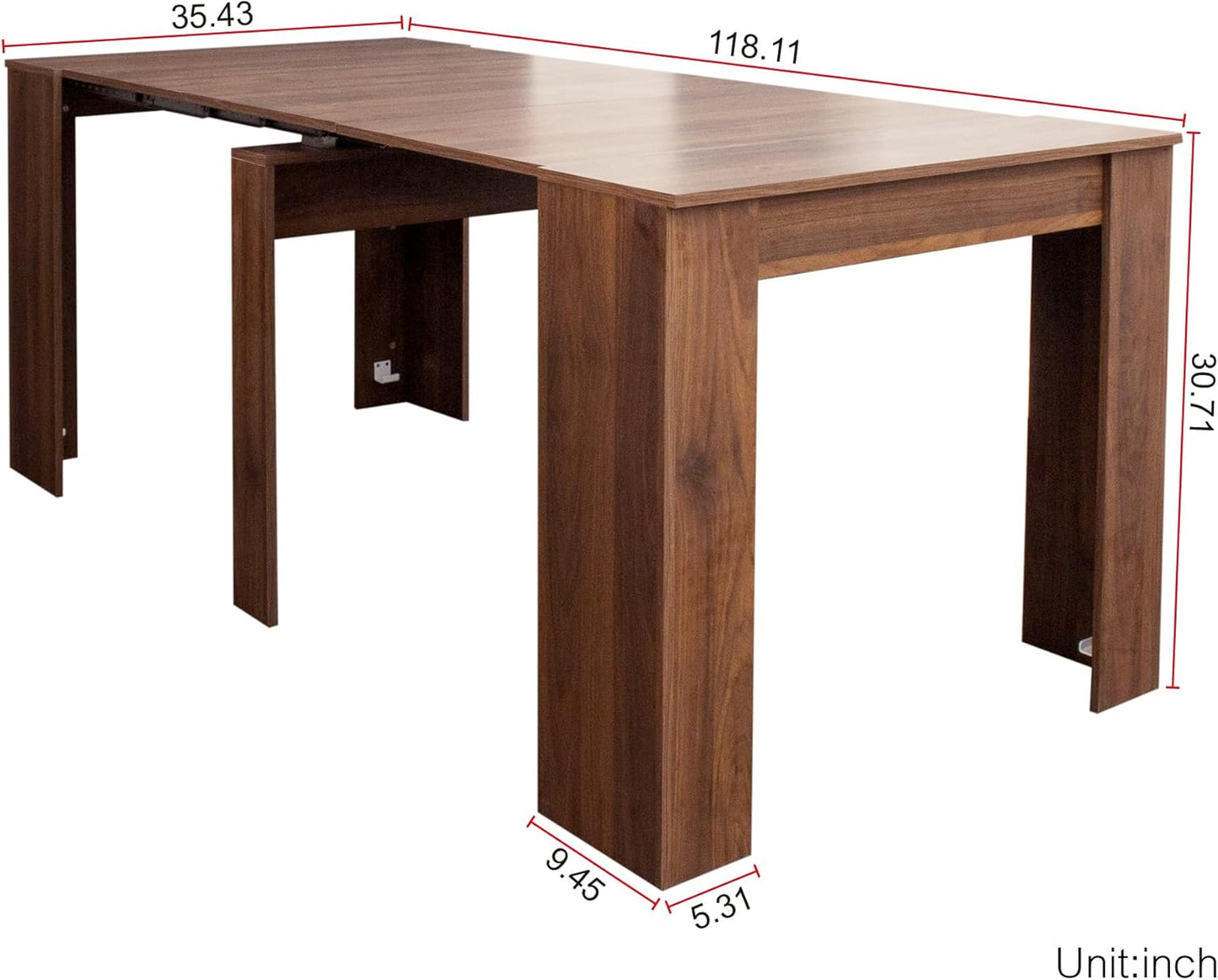 118" Extendable Dining Table for 6-10 Person, Wooden Folding Narrow Dining Room Table, Farmhouse Extendable Console Table for Gatherings, Meeting, Dining Office Areas Walnut