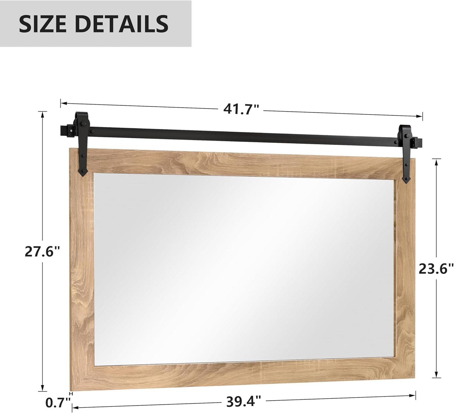 Farmhouse Mirror 42”x28” Bathroom Mirror for Over Sink, Bathroom Vanity Mirrors, Barn Door Style Mirror Farmhouse Decor