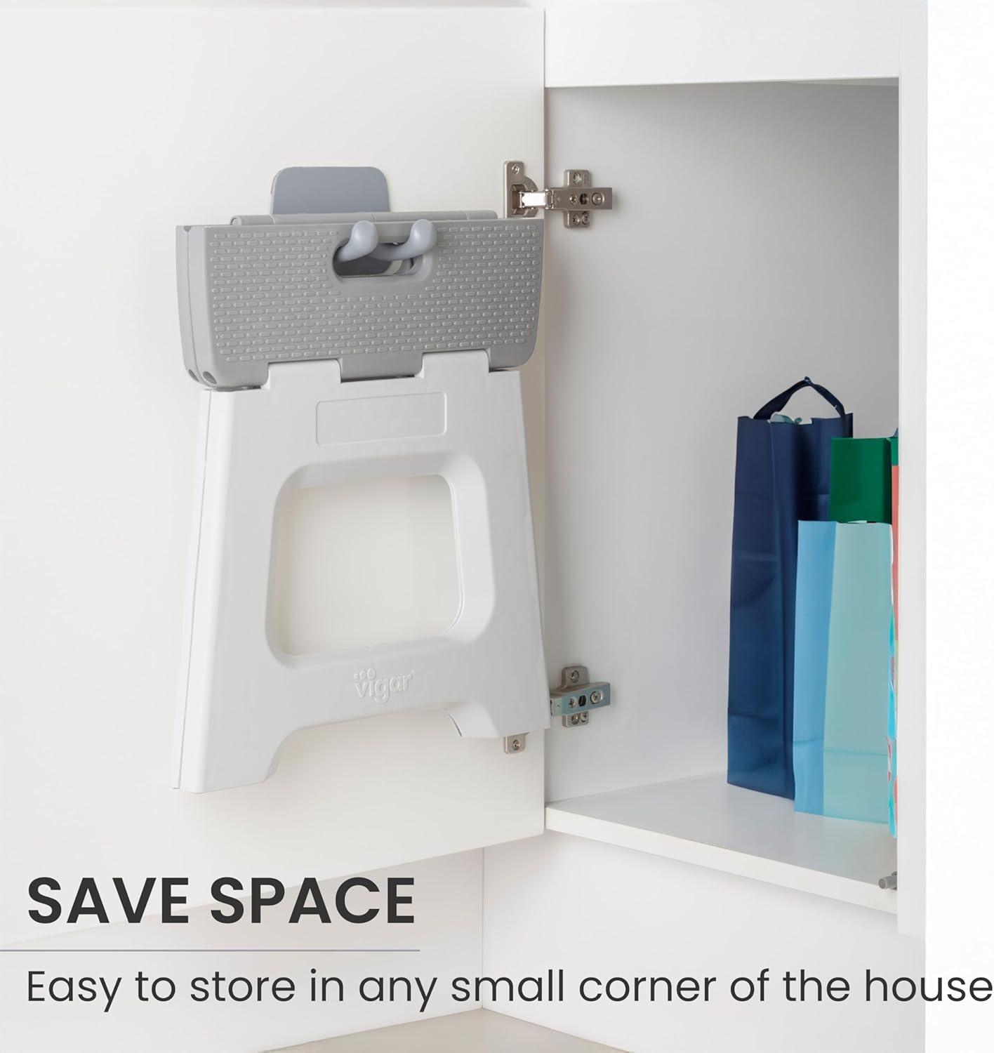 Vigar Compact Step Stool Foldable, 10-1/2-inch Step Stools for Adults up to 330 Pound, Lightweight Stool, Non-Slip Folding Step Stool, Gray