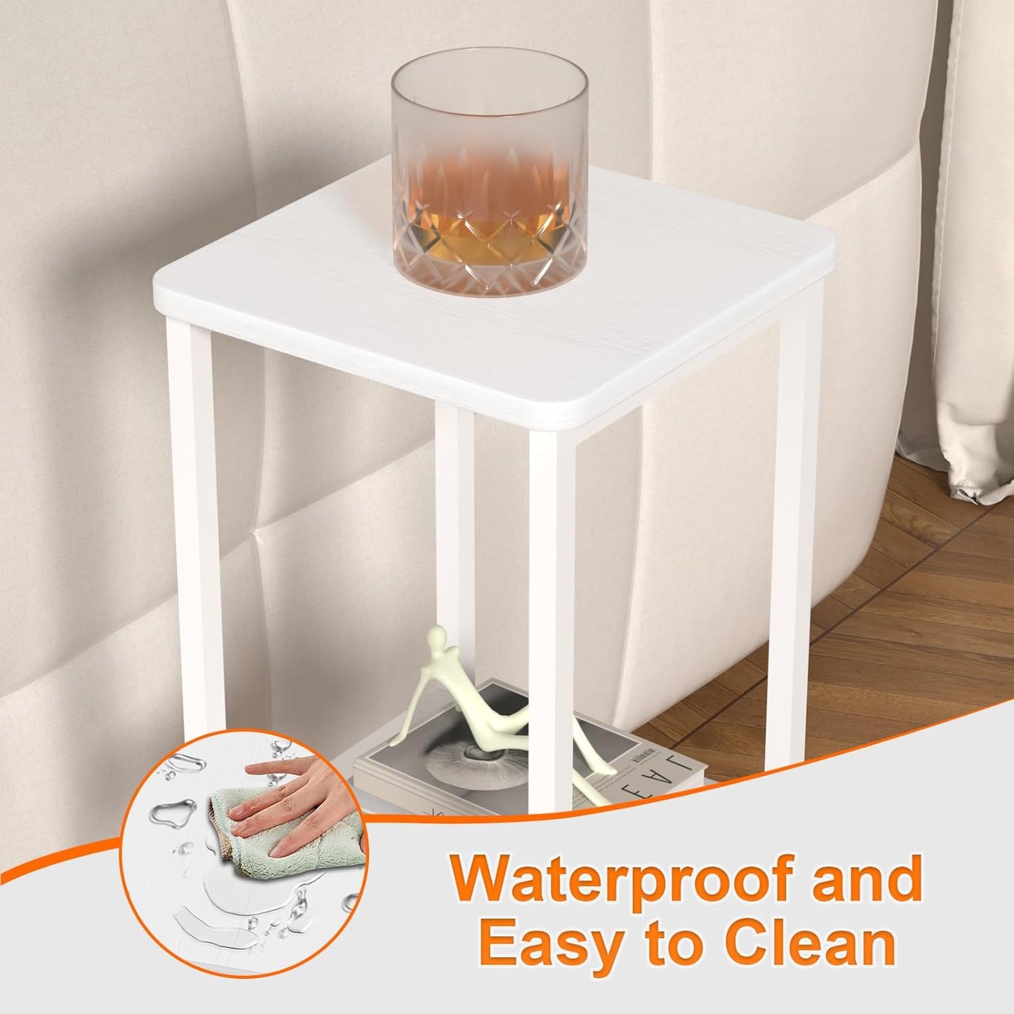 10" Wide Square Drink Table with Adjustable Feet - 3-Tier Small Side Table for Apartments, Balcony & Office | Space-Saving, Lightweight & Multi-Functional (Plants, Books, Drinks, White)