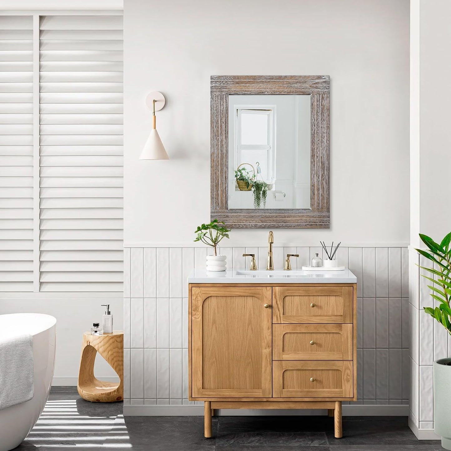 Mirrors for Wall Rustic Wooden Frame Rectangle Mirror Vintage Hanging Mirror for Bedroom Bathroom Living Room Farmhouse Wall Decor Large 20" x 16 "