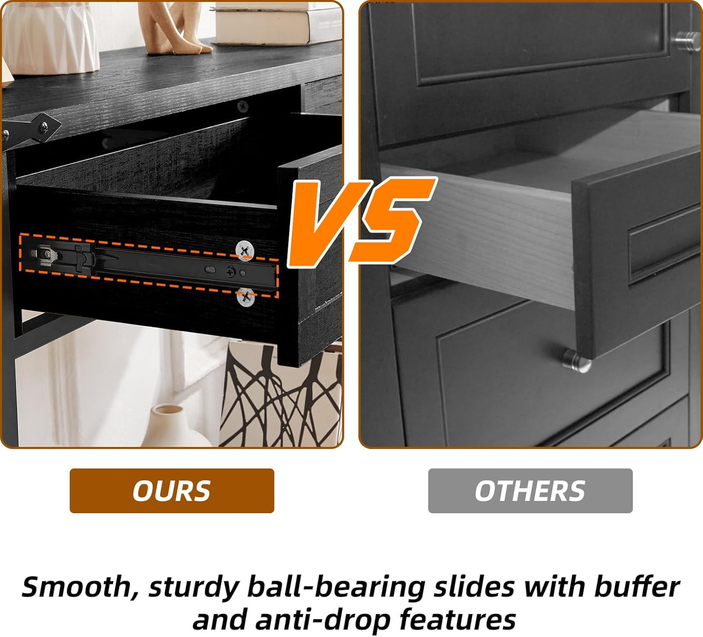 HOMBAZAAR Entryway Table,Rustic Console Table with 2 Drawers, Industrial Console Tables with Storage for Entryway, Hallway, Living Room,Black,47 Inch