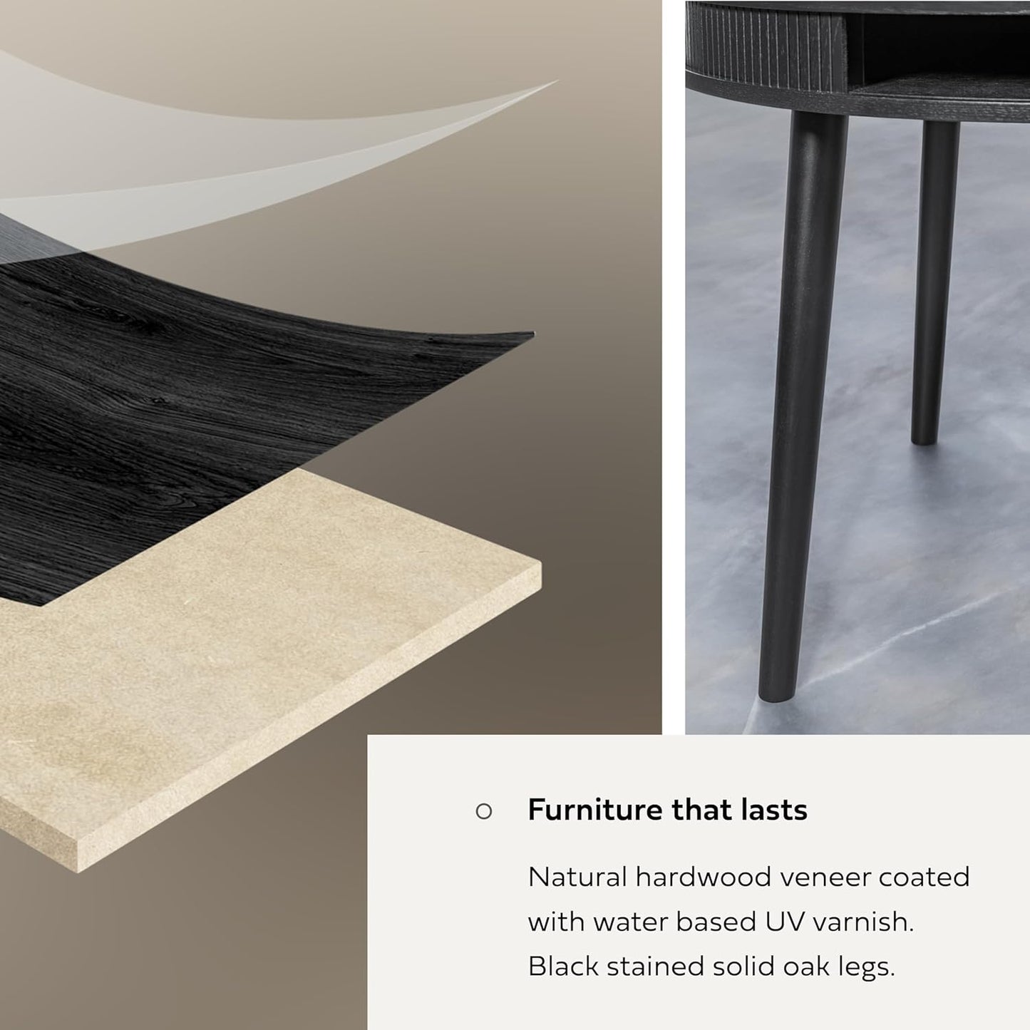 WERMO 47'' Black Round Dining Table for 4 People - Pre Assembled Black Round Kitchen Table with 2 Hidden Storages (Black Oak)