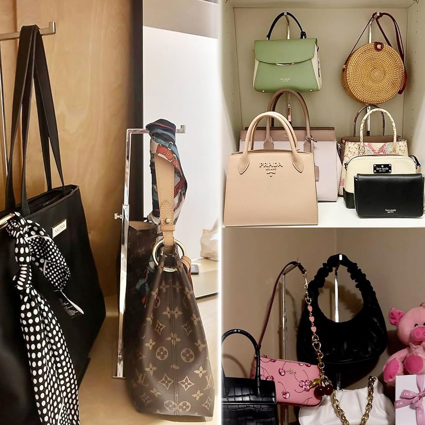 2 Pack Handbag Display Stands, Silver Purse Holder Display Stands, Adjustable Height Stainless Steel Hanger Rack for Retail Closet Vendors Display Luxury Bag Handbags Jewelry