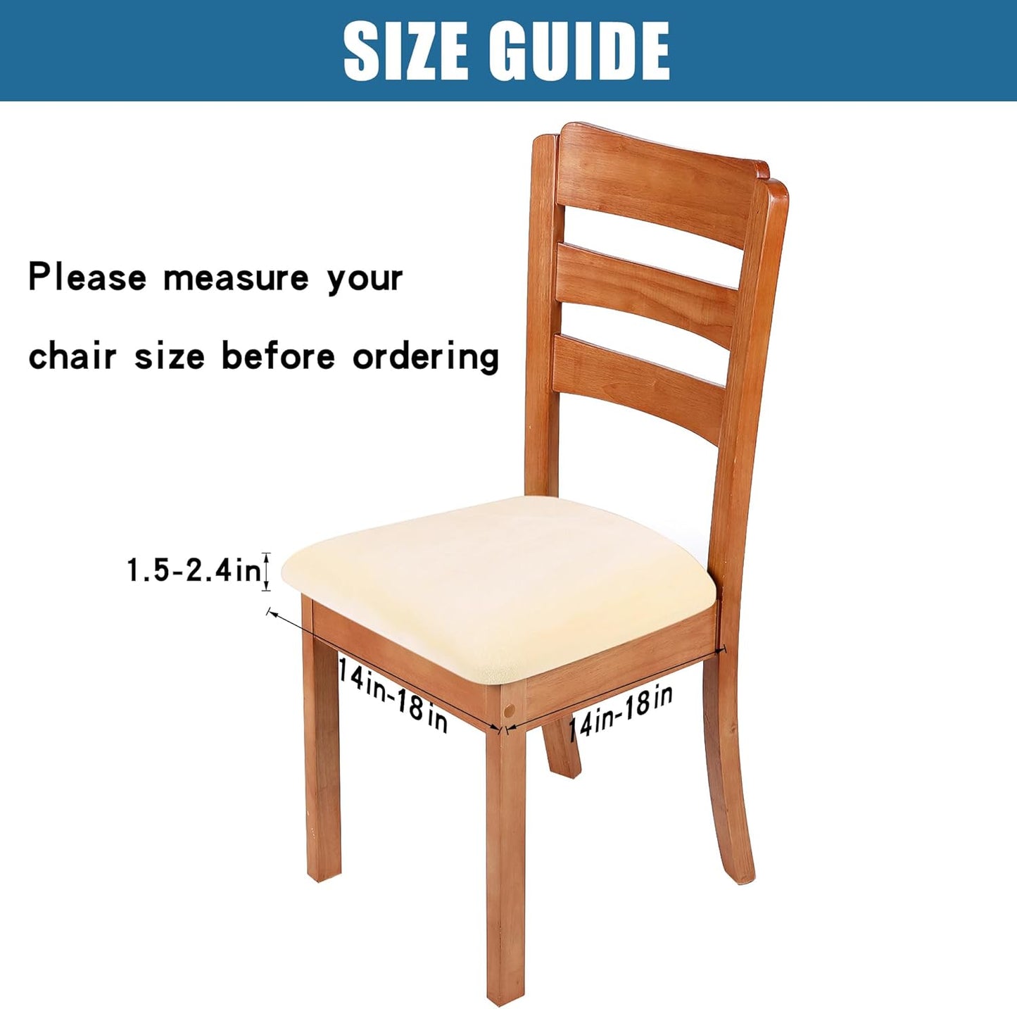 Smiry Velvet Seat Covers for Dining Room Chair Set of 6, Stretch Fit Removable Washable Chair Seat Cushion Protector Slipcovers with Ties, Cream