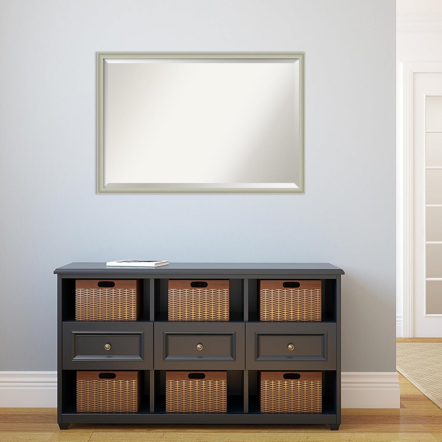 Amanti Art Silver Bathroom Mirror for Over Sink, 26x38 Florence Silver Rectangle Vanity Mirror, Large Casual Frame, Hangs Horizonally and Vertically, Bathroom Wall Decor, Beveled Edge from WI, USA