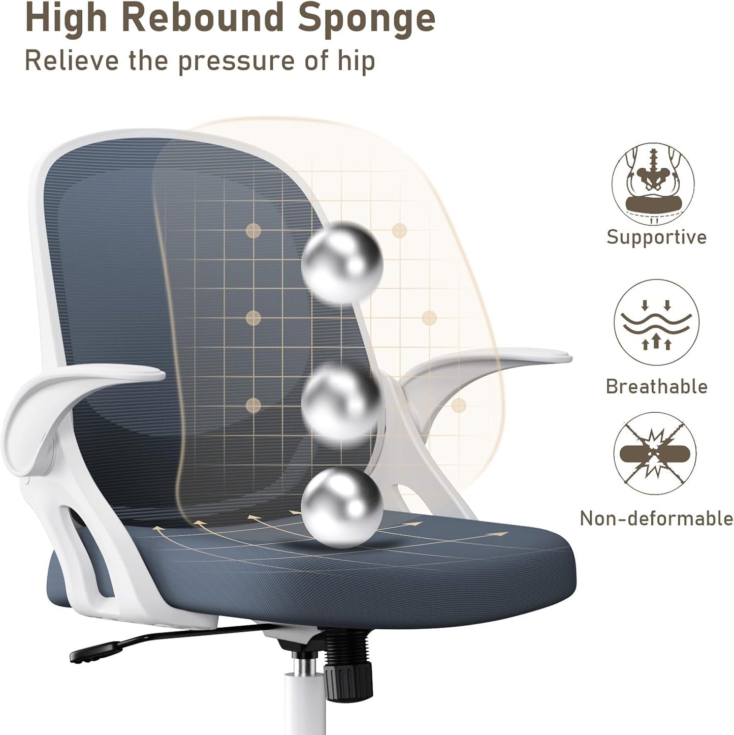 Home Office Chair Work Desk Chair Comfort Ergonomic Swivel Computer Chair, Breathable Mesh Desk Chair, Lumbar Support Task Chair with Wheels and Flip-up Arms and Adjustable Height