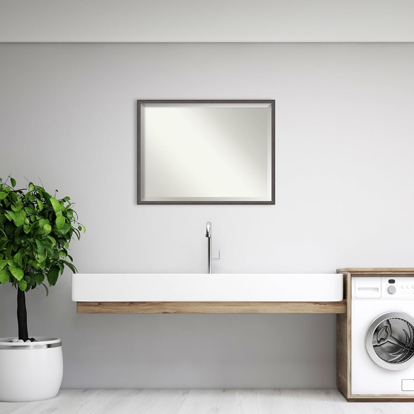 Amanti Art Silver Bathroom Mirror for Over Sink, 32x42 Florence Pewter Rectangle Vanity Mirror, X-Large Casual Frame, Hangs Horizonally and Vertically, Bathroom Wall Decor, Beveled Edge from WI, USA