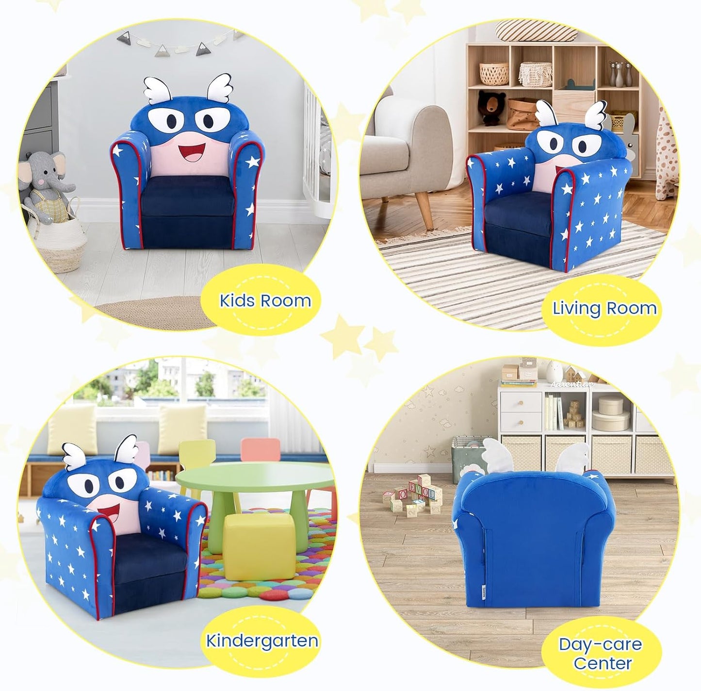 Costzon Kids Couch, Children's Sofa Armrest Chair with Pattern, Toddler Furniture w/Sturdy Wood Construction, Preschool, Lightweight Kids Couch Sofa Chair for Aged 1-5 Boys & Girls Gifts, Flyman