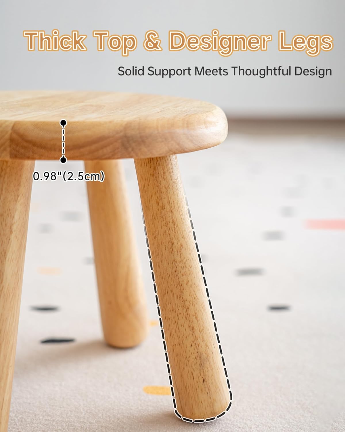 100% Solid Wood Mushroom Step Stool, Small Wooden Stool for Kids & Adults, Plant Stand & Side Table, Compact & Sturdy Footstool for Bathroom, Bedroom, Living Room, Natural (2PCS)