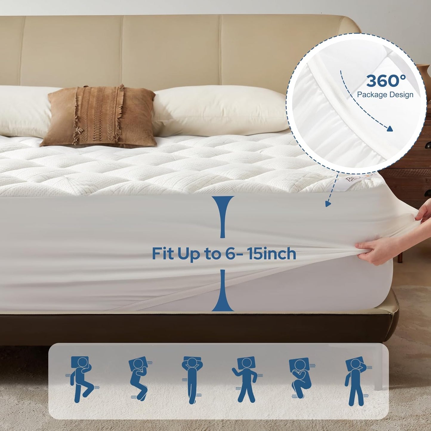 BEDLORE Full Mattress Topper, Viscose Made from Bamboo Soft Pillow Top Mattress Pad, Thick Mattress Cover for Back Pain Relief with 6-15 inches Deep Pocket