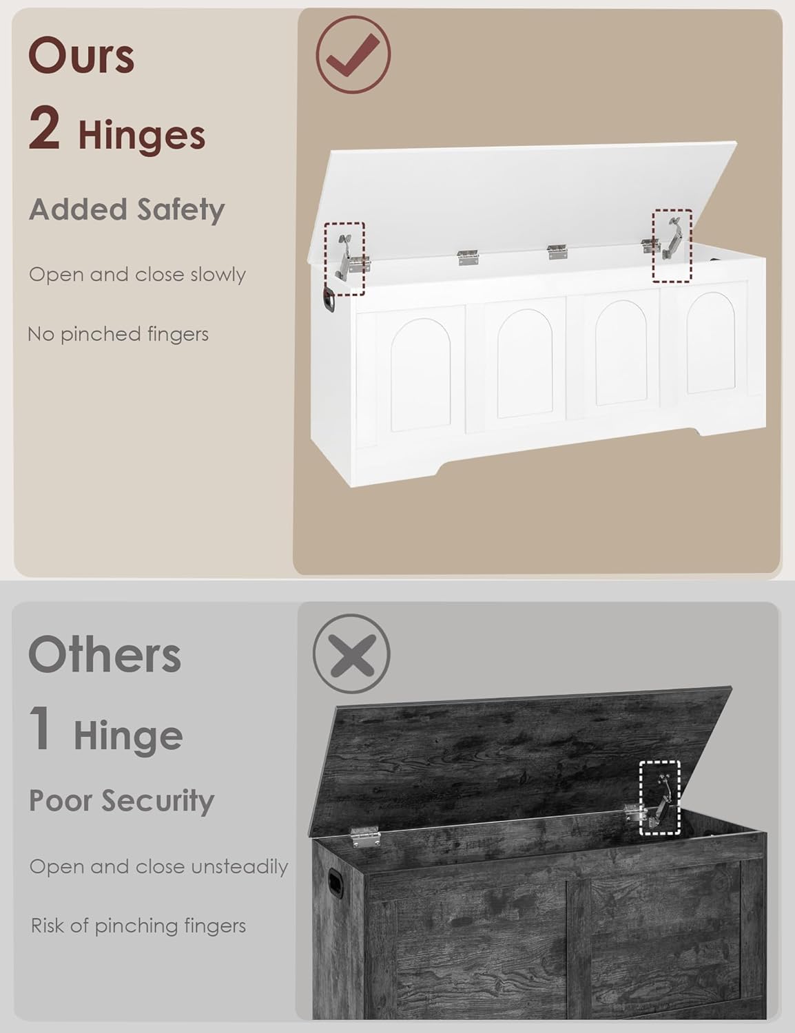 DINZI LVJ Storage Chest, 47.2”Wooden Storage Box with 2 Safety Hinges, Entryway Shoe Bench with Flip-Top, Large Trunk for Living Room, Bedroom, Easy Assembly, White