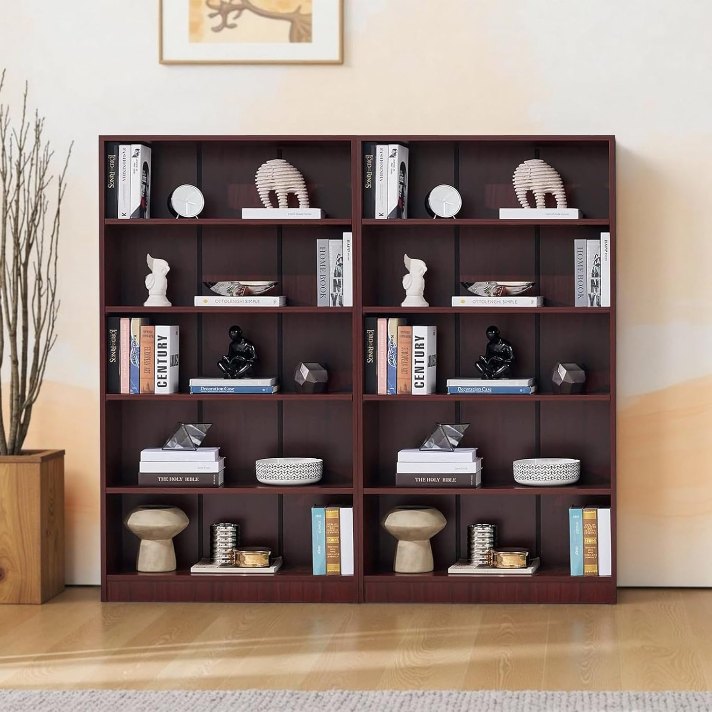 NicBex 59.8“ Heavy Dute Wood Bookcase with Adjustable Shelves, Modern Manga Bookshelf for Living Room, Office, Small Spaces, Manga and Book Shelves Storage, Tip-Over Resistant, 33" Wide Cherry