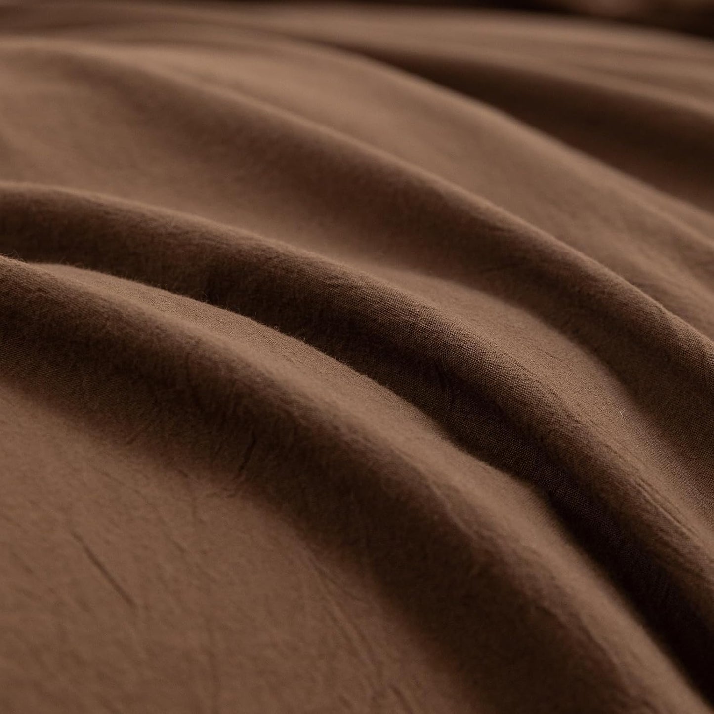 BESTOUCH Duvet Cover Set 100% Washed Cotton Linen Feel Super Soft Comfortable Chic Lightweight 3 PCs Home Bedding Set Solid Cocoa Brown Oversized Full