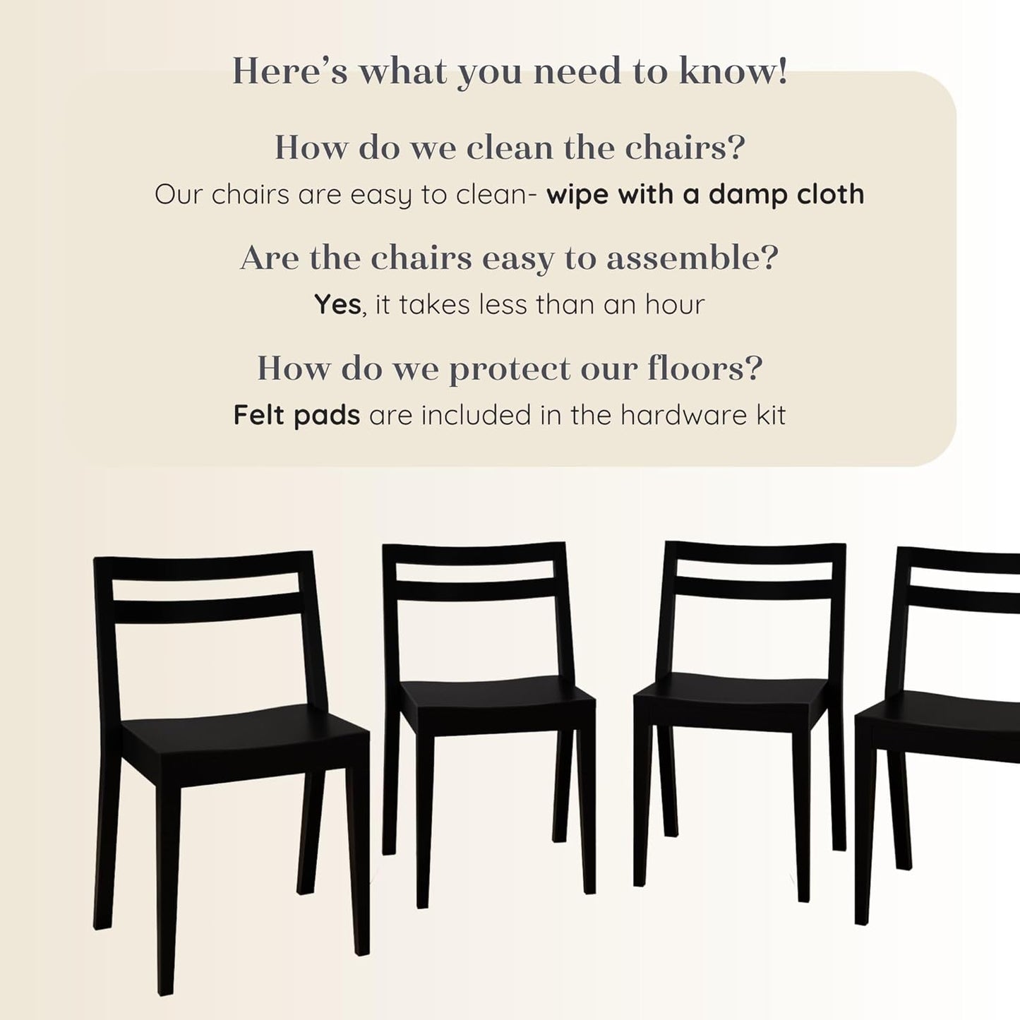 Grain & Grove Davie Dining Room Chairs Set of 4, Solid Wood Modern Kitchen Chair for Living Room, Kitchen, Black