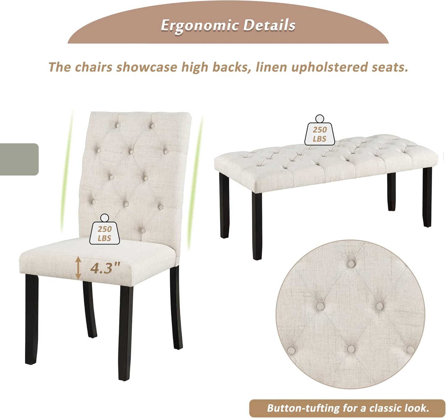 Ball & Cast 6 Piece Dining Table Set with 4 Upholstered Chairs and 1 Bench,Wooden Living Room Furniture for 6 W/ 72" Rectangle Desk,for Small Space,Apartment,Dining Room,Espresso