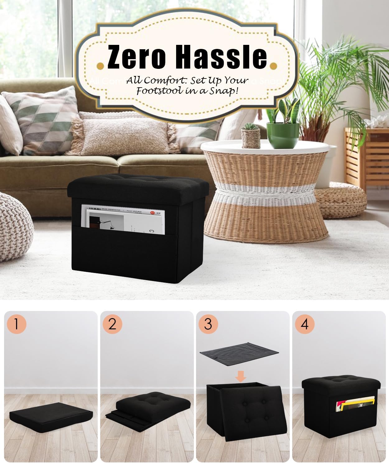 Ottoman Storage Ottoman Foot Rest Stool Foldable Bench with Storage Student Dormitory Bedroom and Entryway 17 X 13 X 13