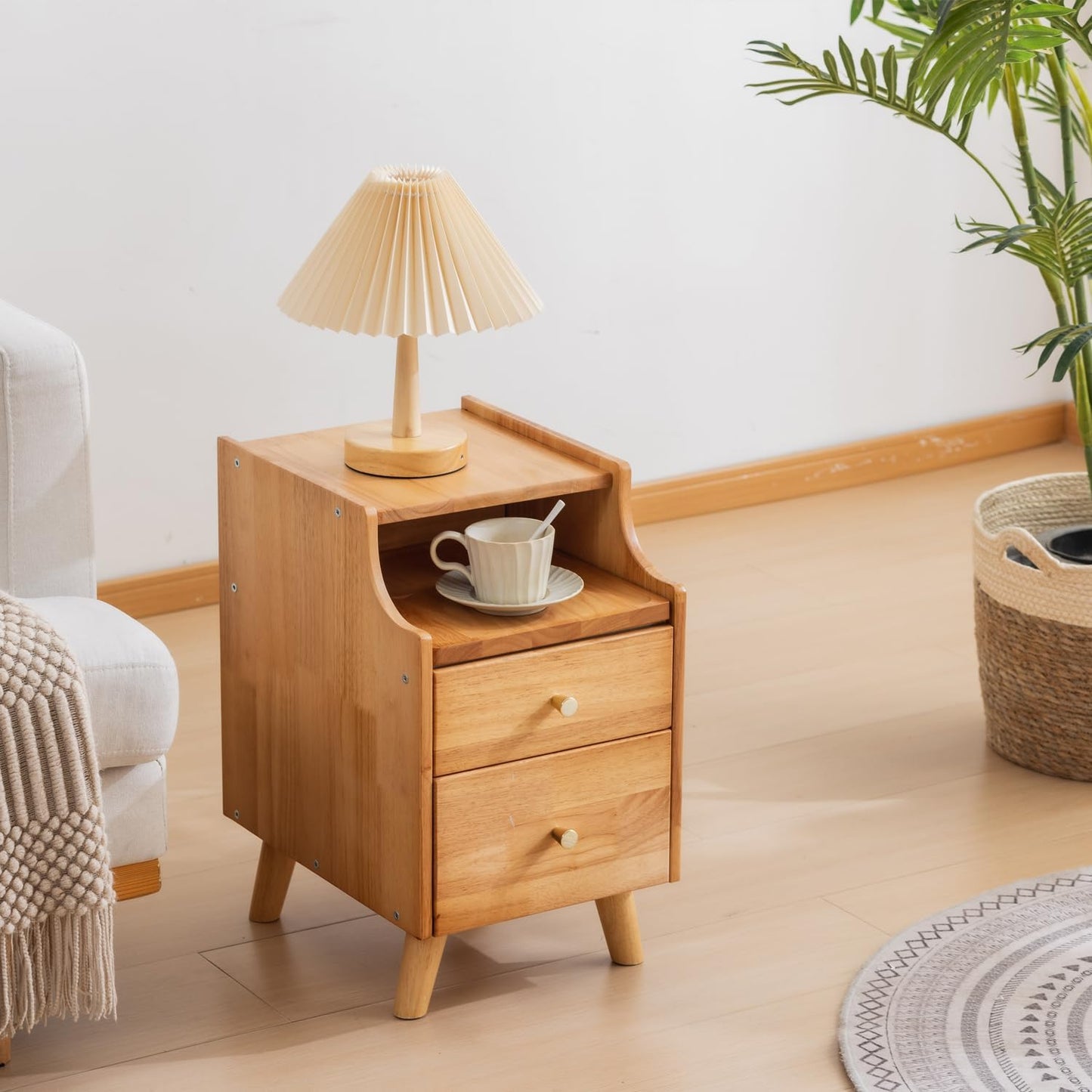 Small Nightstand, Narrow Nightstand, Solid Wood Night Stand, Narrow Side Table for Small Spaces, Couch, Nature Color 11.81 in Wide