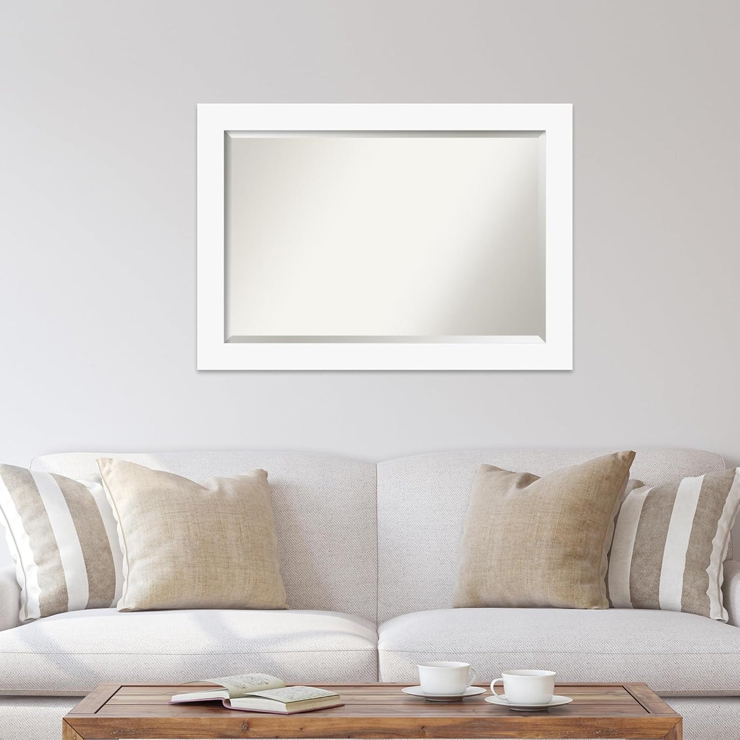 Amanti Art White Bathroom Mirror for Over Sink, 30x42 Basic White Rectangle Vanity Mirror, Large Casual Wood Frame, Hangs Horizonally and Vertically, Bathroom Wall Decor, Beveled Edge from WI, USA