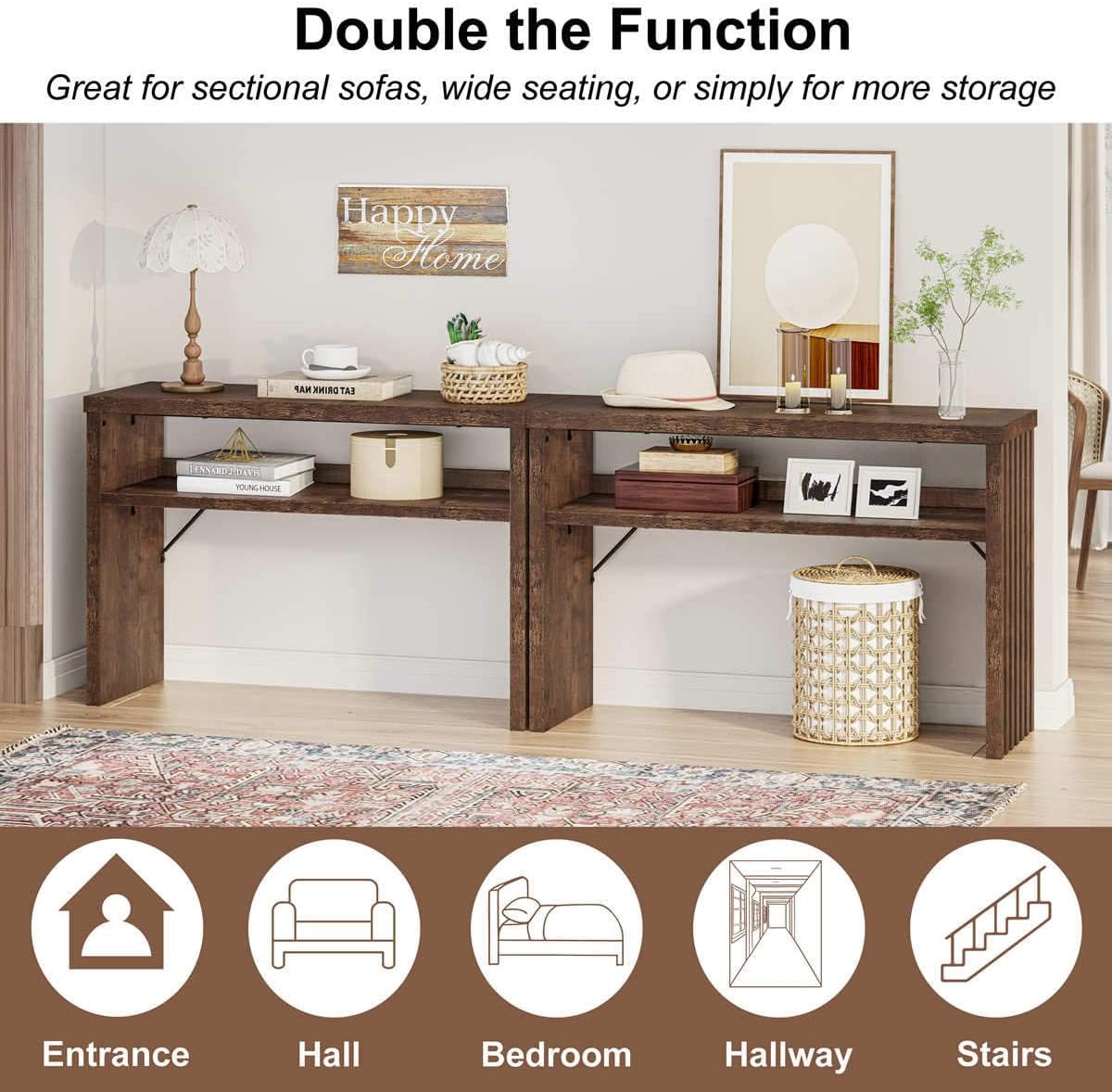 BON AUGURE Entryway Table, Console Table Behind Couch, Wood Sofa Tables with Shelf for Living Room, Farmhouse Entry Tables for Hallway Foyer (Rustic Oak, 47 Inches)
