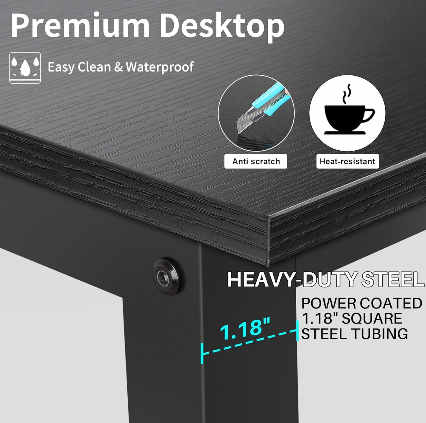 Aquzee Computer Desk with Hutch and Bookshelves, Large Leg Room 55 inch Width Black Desk with Space Saving Storage Shelves, Easy Assemble and All Hardware and Tools Included