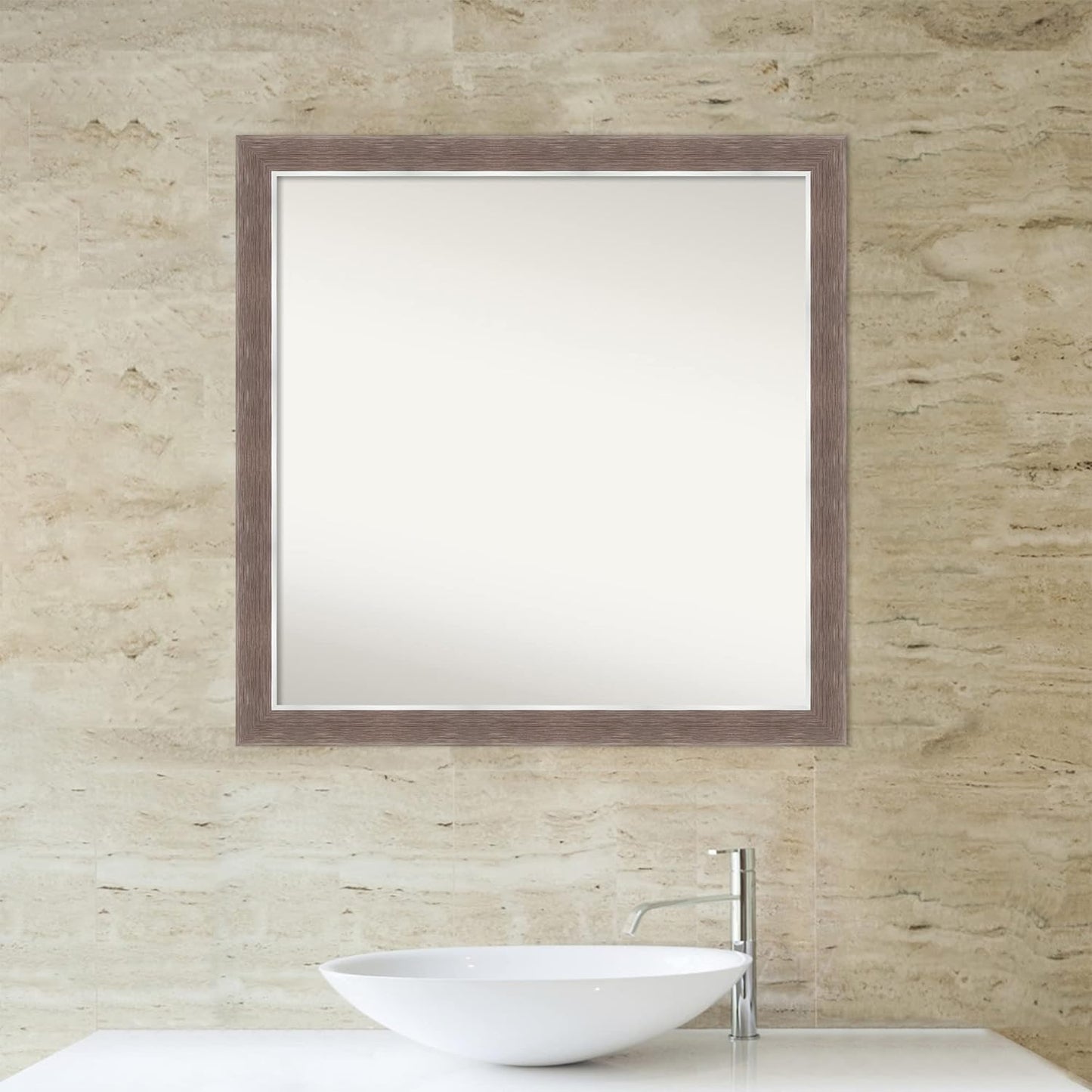 Amanti Art Brown Bathroom Mirror for Over Sink, 30x30 Noble Mocha Square Vanity Mirror, Large Casual Frame, Hangs Horizonally and Vertically, Bathroom Wall Decor, Non-Beveled Edge from WI, USA
